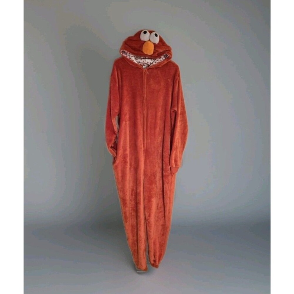Elmo Adult XL Plush One Piece Hooded Halloween Costume Pajamas C58
